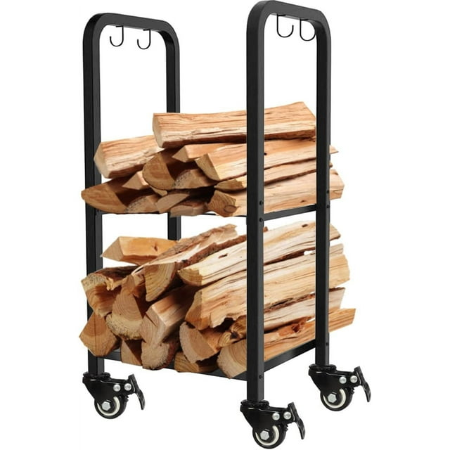Petit Support Roulant pour Bois de Chauffage sur Roues Verrouillables, Support Mobile pour Bois de Feu, Rangement de Bûches, Empileur pour Foyer Extérieur Intérieur (avec Roues)