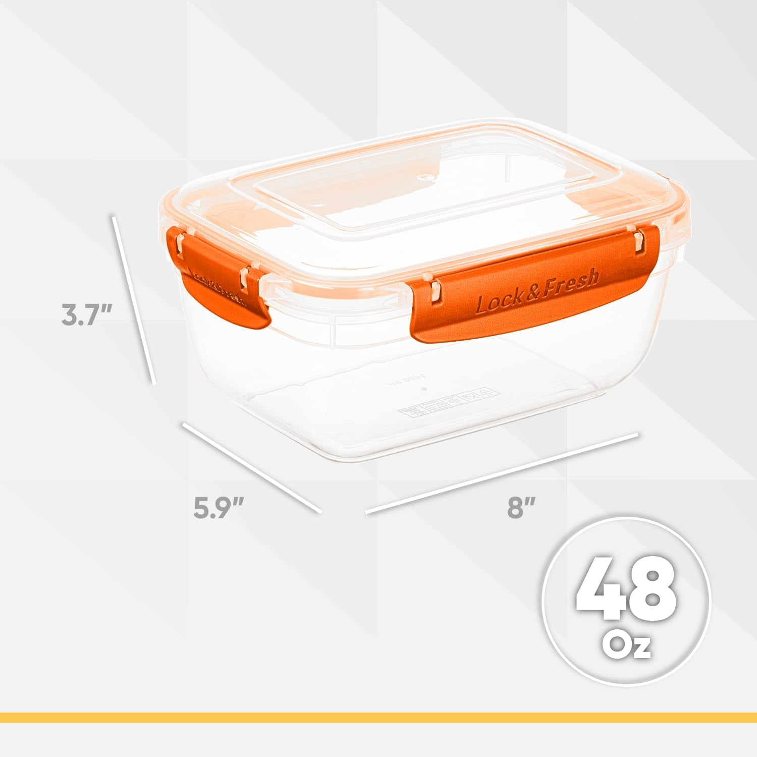 Superio Lock and Fresh Airtight Food Storage Containers with Lids for Kitchen Pantry Organization, BPA Free, Meal Prep Plastic Containers, 48 oz. Rectangular Sealed Container, Orange, 2 pack