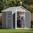 thumbnail image 4 of Opohoro 8x6 FT Outdoor Resin Storage Shed with Floor, Lockable Door, Vent & Window, Heavy Duty Plastic Garden Tool Shed for Backyard, Gray, 4 of 16