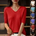 thumbnail image 4 of Oalirro Womens Half Sleeve Shirts V-Neck Casual Ribbed T Shirts Loose Fit Basic Trendy Summer Tunic Solid Color Blouse Ladies Tops, 4 of 4