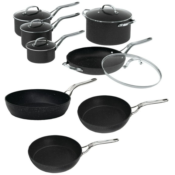 The Rock By Starfrit 13pc Cookware Set, Pots and Pans with Lids, Dishwasher Safe, Black