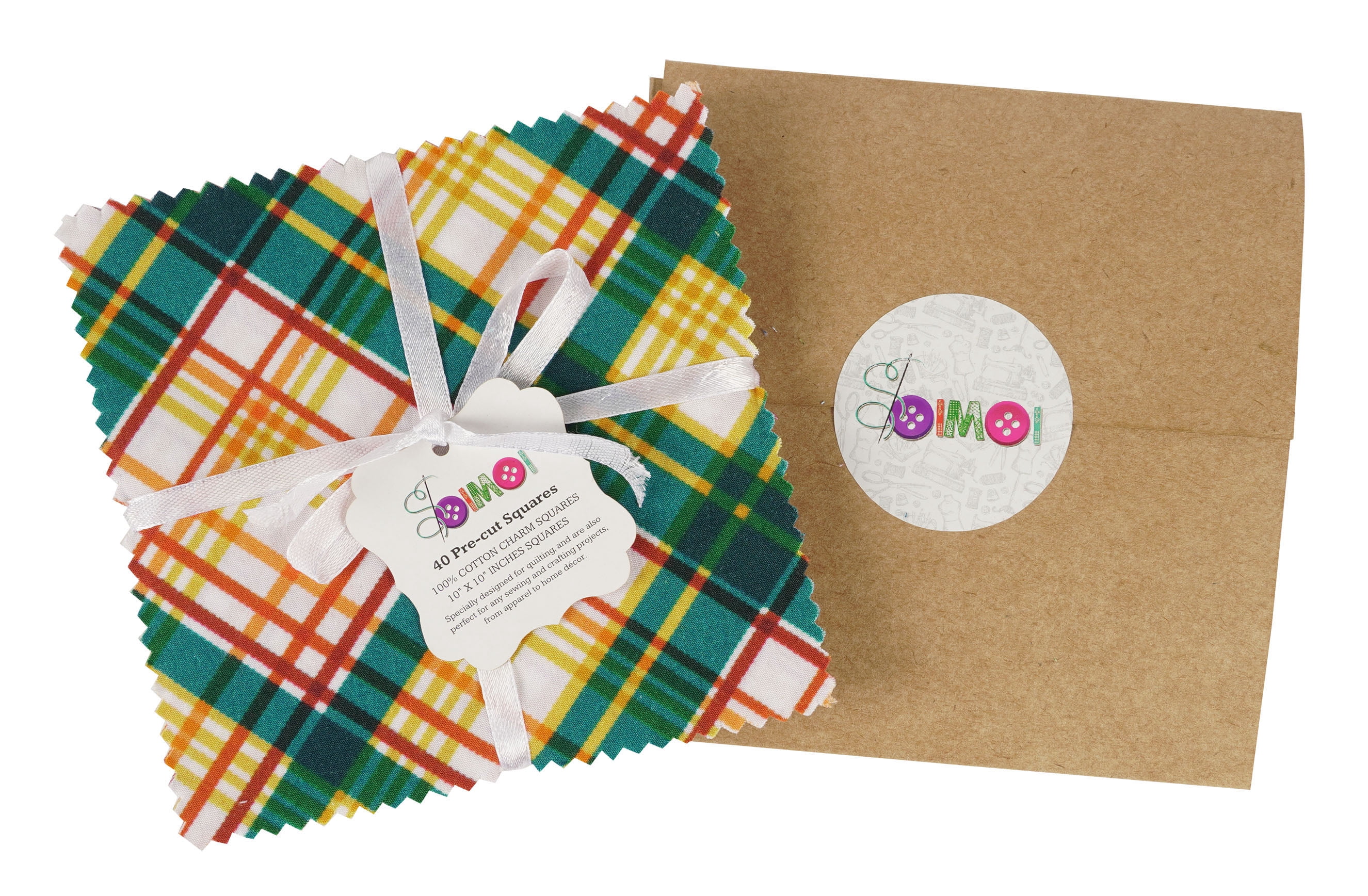 Soimoi Precut 10-inch Check Prints Cotton Fabric Bundle Quilting Squares Charm Pack DIY Patchwork Sewing Craft- Multicolor