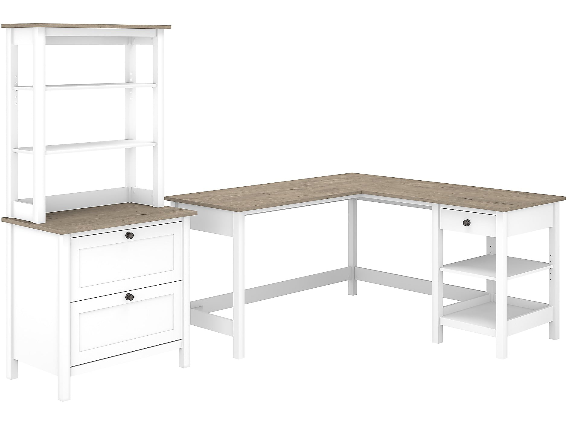 Bush Furniture LShaped Computer Desk w/Lateral File Hutch Pure White