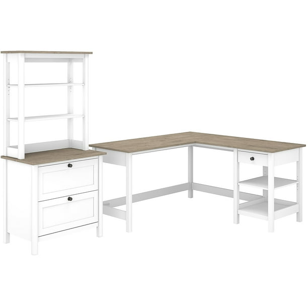 Bush Furniture L Shaped Computer Desk W Lateral File Hutch Pure White Shiplap Gray May015gw2 Walmart Com Walmart Com