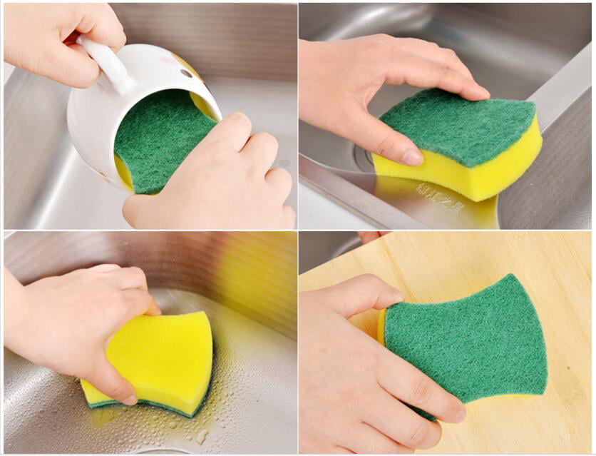 LANTEEM Easy Grip Sponge Scouring Pads Great for Use in the Kitchen Bow Tie Shape Bathroom & More. Green scourer/Yellow sponge 30 