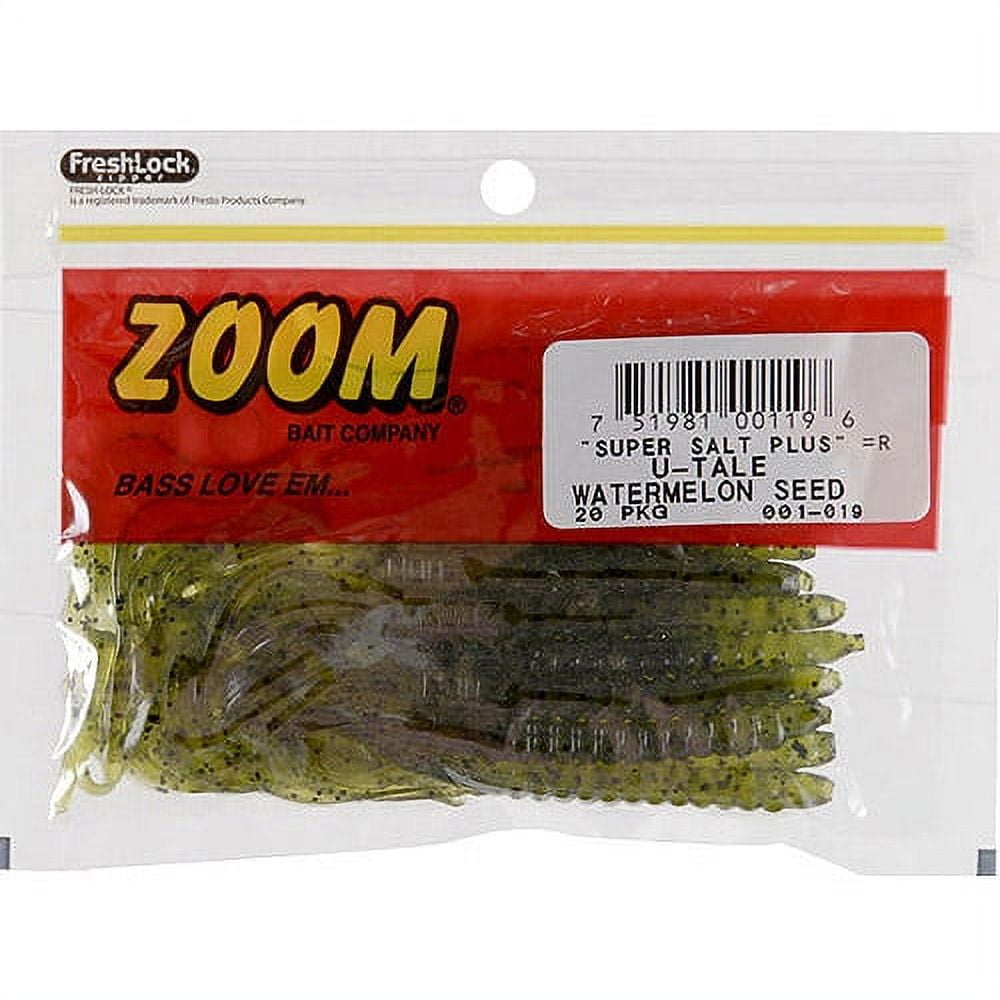 Zoom U-Tale Worm Freshwater Bass Soft Fishing Bait, Motor Oil Chartreuse, 6  3/4”, 20-pack, Soft Baits 