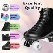 LPAMEOIU Roller Skates for Women,4-Flashing-Wheel Men Quad Skate for Girl Boy(Black,Women 8.5/Men 7)