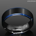 thumbnail image 6 of Tungsten Rings for Men Wedding Bands for Him Womens Wedding Bands for Her 8mm Black Brushed Blue Stripe, 6 of 6