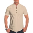 thumbnail image 1 of Bellella Mens Blouse Buttons T Shirts Short Sleeve Summer Tops Plain Henley Neck Basic Tee Men Pullover Apricot XXL, 1 of 2