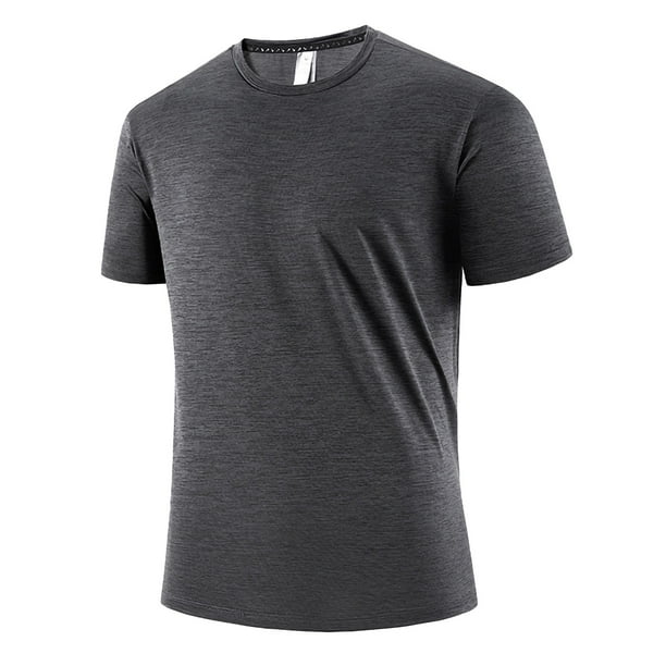 Playeras Elvqul Hombre Manga Corta Negro de Color Sólido Casual Cuello Redondo Gym