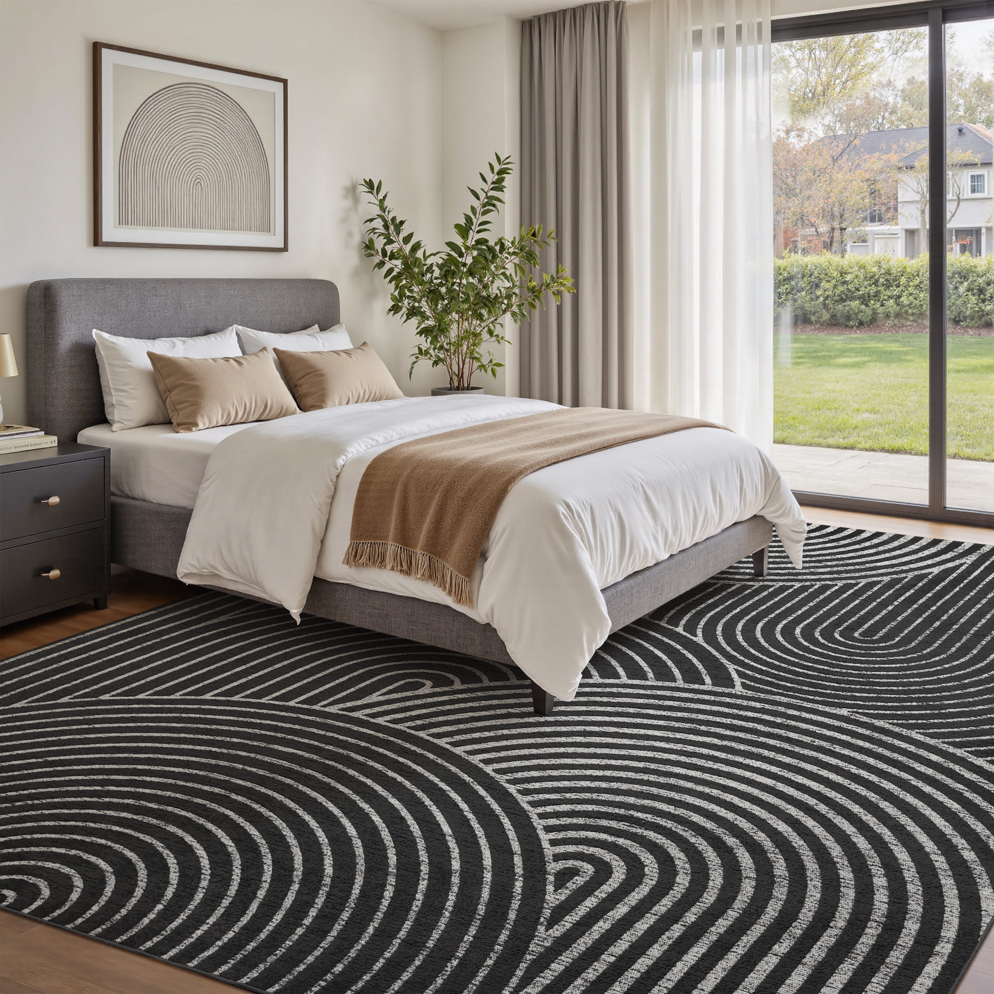 SIXHOME 5'x7' Area Rug Washable Boho Modern Rugs for Living Room Bedroom Jacquard Geometric Soft Carpet Non Slip Indoor Rugs for Dining Room Home Office Neutral Gray Black
