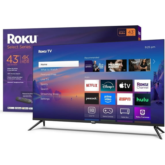Restored Roku Smart TV – 43-Inch Select Series, 4K HDR TV – Roku TV with Enhanced Voice Remote
