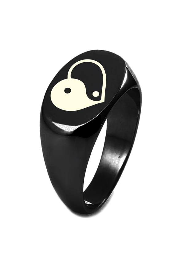 Sterling Silver Yin Yang Heart Engraved Oval Flat Top Polished Ring
