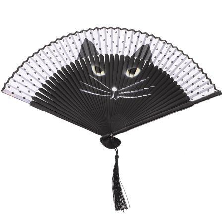 

Women Cartoon Cat Folding Silk Fan Handheld Fan (Black)