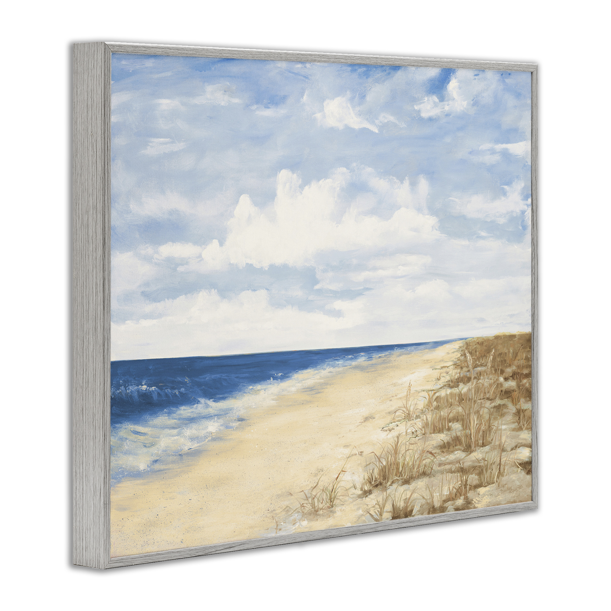 Stupell Industries Calm Beach Painting Coastal Painting Gray Framed Art Print Wall Art, 14 x 11