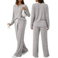 thumbnail image 2 of Womens 2 Piece Lounge Sets Fall Henley Neck Sweater Matching Sweat Suits Comfy Pajamas Clothes Pockets Gray XXL, 2 of 7