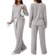 thumbnail image 2 of Conjuntos de Dos Piezas para Mujer, Suéter de Cuello Henley de Otoño, Chándal A Juego, Pijamas Cómodos con Bolsillos Gris L, 2 of 7