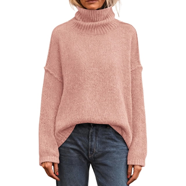 Suéter PRETTYGARDEN Cuello Alto Manga Larga Holgado Rosa M
