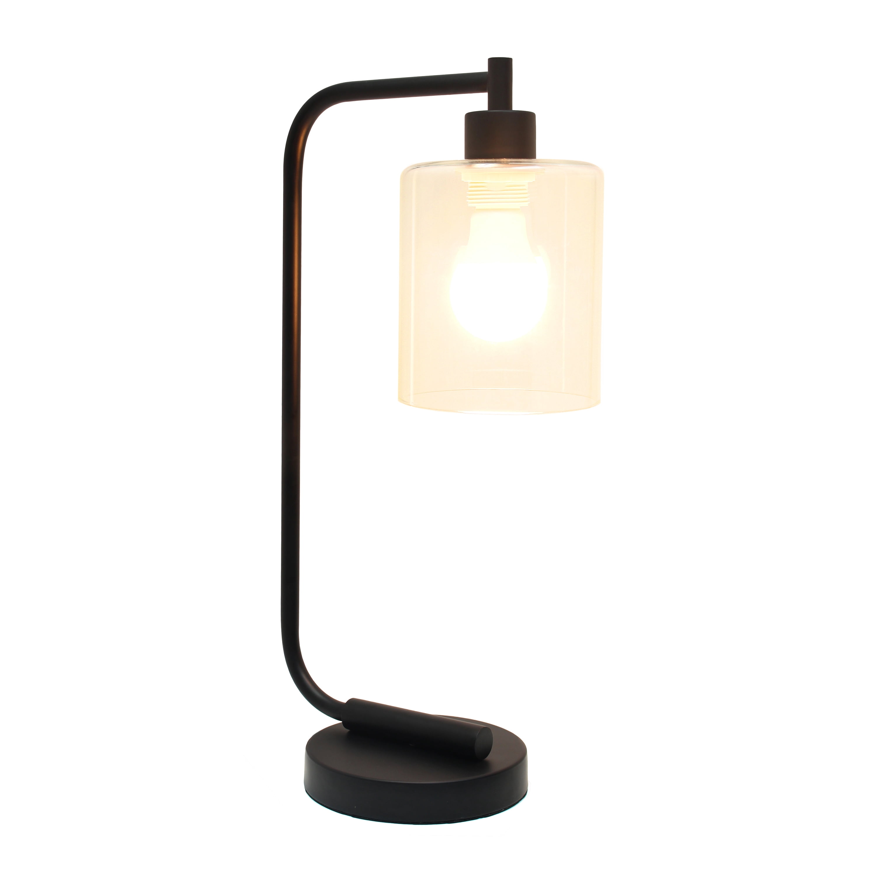 Lalia Home 18.8" Modern Iron Desk Lamp with Glass Shade, with LED Bulb, Black