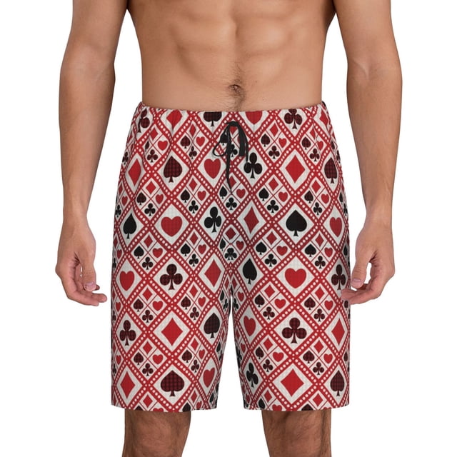 Balery Poker Pantalones cortos de pijama de punto de algodón para hombre con cinturilla y bolsillos-X-Large