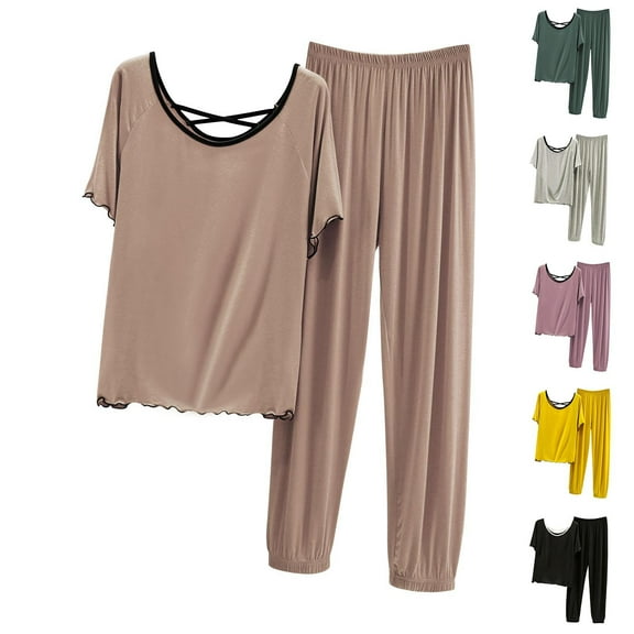 Bovxnpu Womens Plus Size Pajama Sets, 2 Piece Loungewear For Women, Women Loose Short Sleeve T-shirt High Waist Shorts Two-piece Home Casual Pajamas Suit XXL