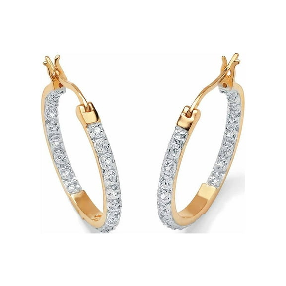 PalmBeach Jewelry Round Diamond Accent Inside-Out Hoop Earrings 1/10 TCW in Gold-Plated or Platinum-Plated Sterling Silver (1")