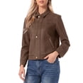 thumbnail image 4 of INSPIRE CHIC Faux Suede Jacket for Women's Point Collar Long Sleeves Zipper Jacket with Pockets XS Coffee, 4 of 6