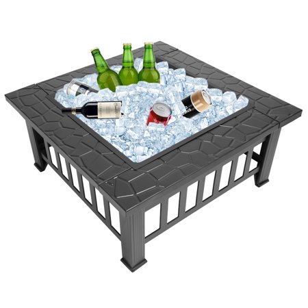 32 Outdoor Fire Pit Square Metal Fire Pit With Mesh Screen Lid