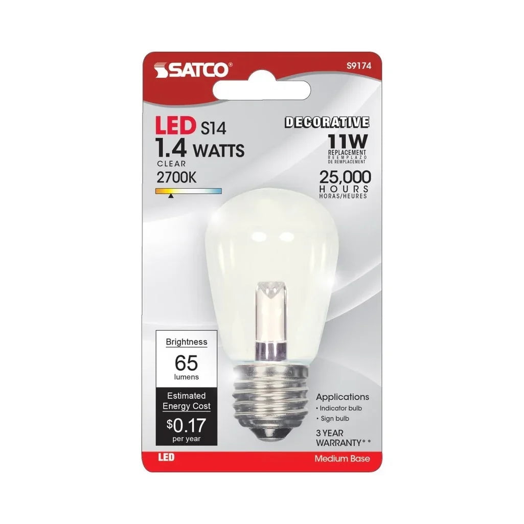 SATCO S9174 S14 1.4W 120V LED Light Bulb 2700K E26 Medium Base (12 Bulbs)