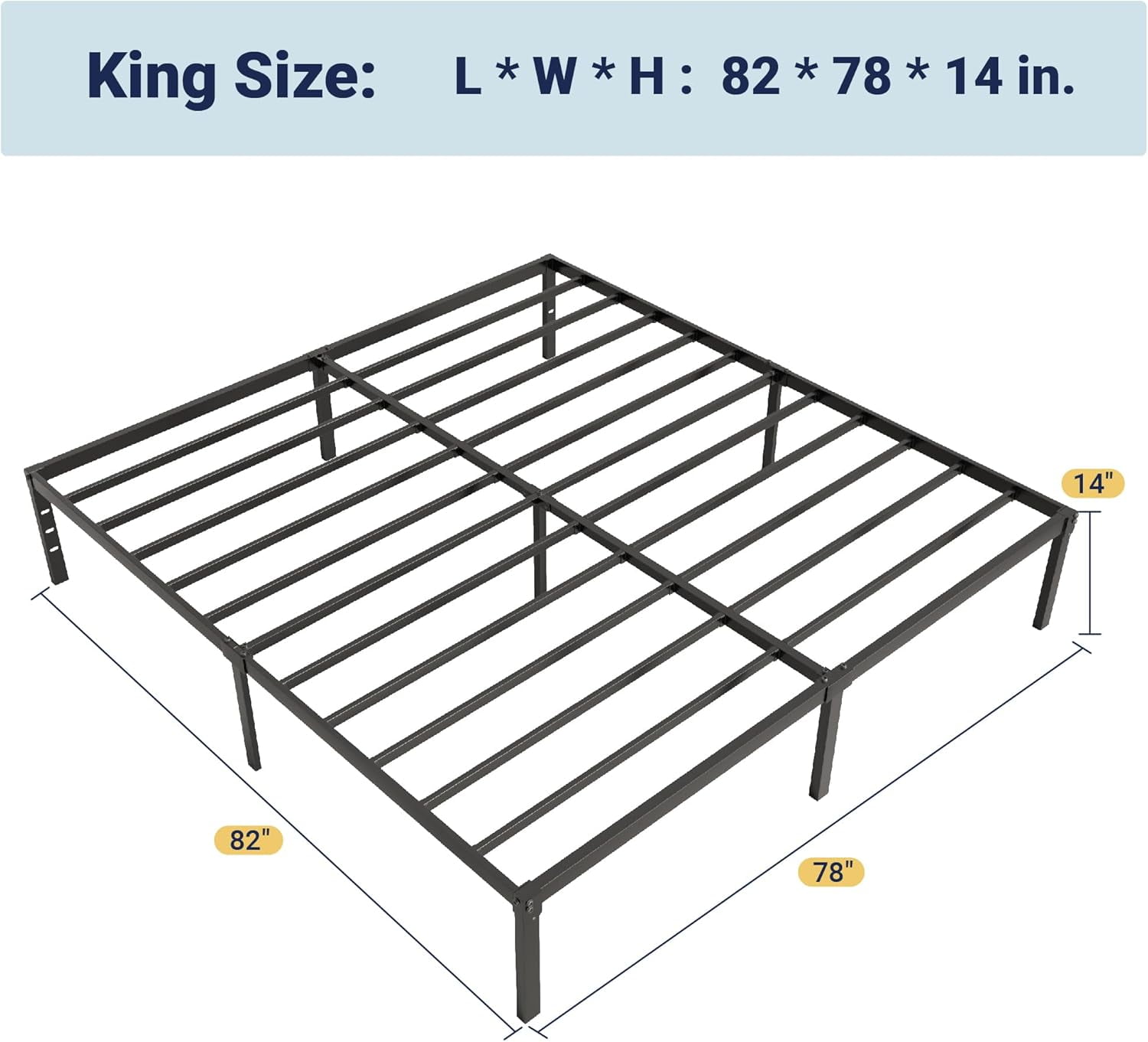 ZMSHOP King Size Bed Frame, 14 inch Metal Platform Beds with Storage Space, No Box Spring Needed and Easy Assembly, Black