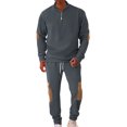 thumbnail image 2 of Yusimy Men's Solid Color 2-Piece Button-Down Half-Zip Set Long Sleeve Drawstring Pants Casual Sports, 2 of 8