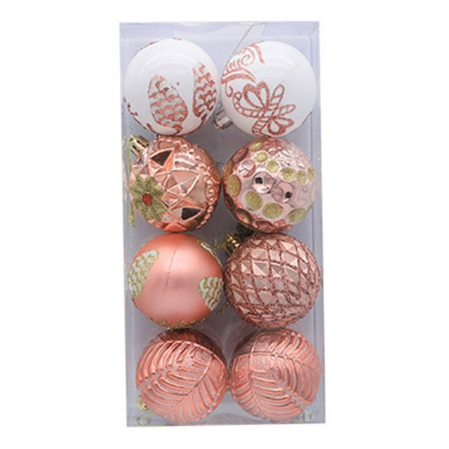 AMERTEER 8Pcs Christmas Tree Color Ball Color Drawing Shatterproof Boxed Glitter Multi-styles Scene Layout Lanyard Xmas Party Decor Hanging Ball Pendant for Festival