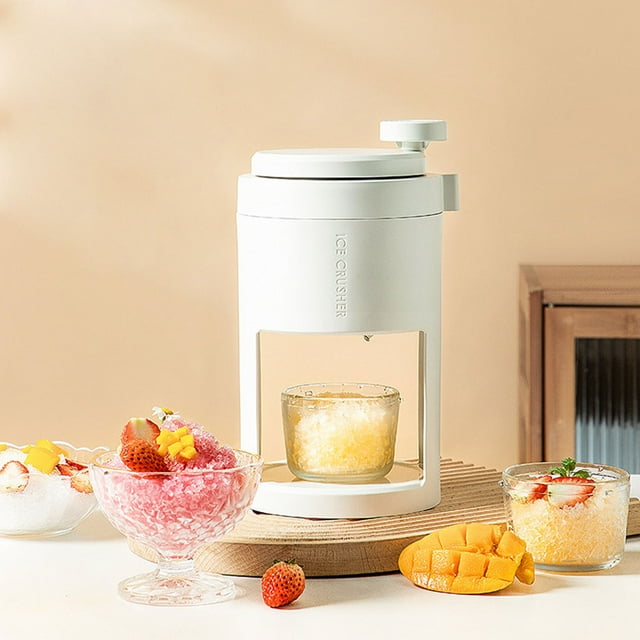 Trituradora de hielo manual | Manivela rotativa para hielo para bar y hogar | Cuchillas de acero inoxidable 30CR13 gruesas | Cuenco de vidrio | Compacto y desmontable | 14,4x26,1cm | Blanco | 1 pieza
