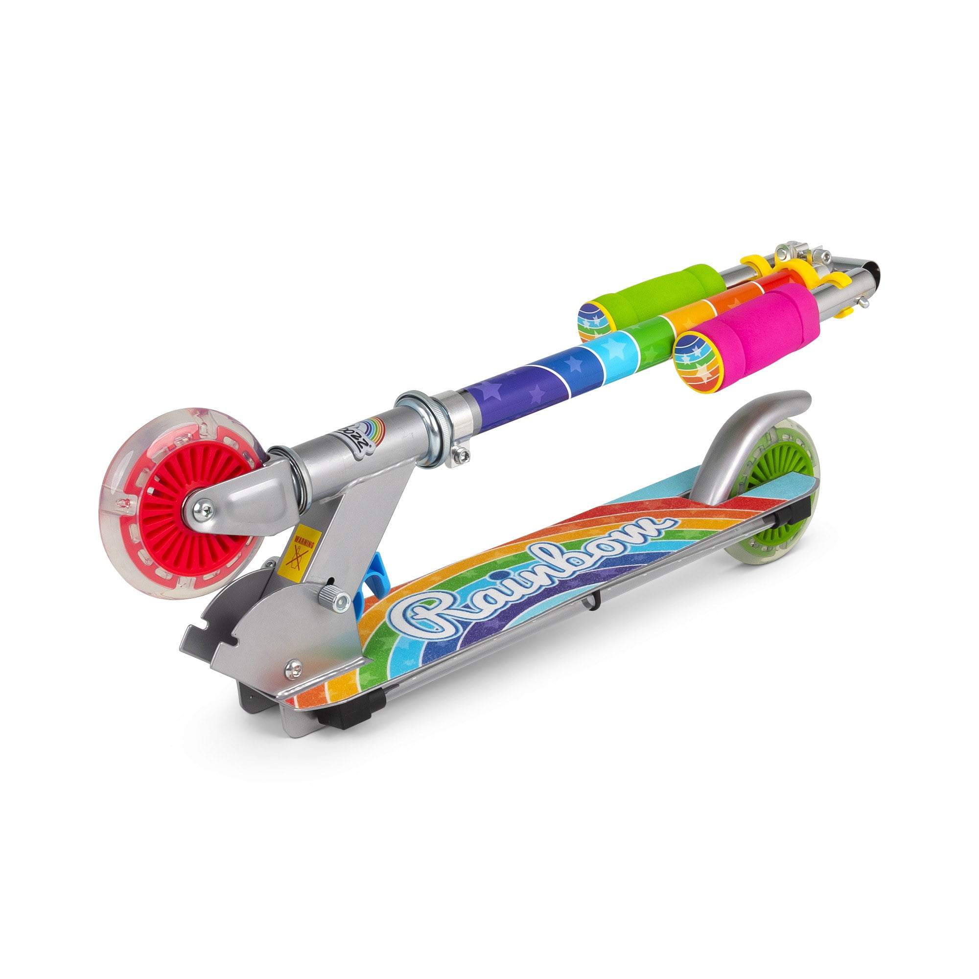 Ozbozz: Flashing Scooter - Rainbow - Light-Up Wheels & Deck, Adjustable Height, 2 Wheel Outdoor Ride-On, Foam Handles, Foldable, 100lb Limit, Kids 5+