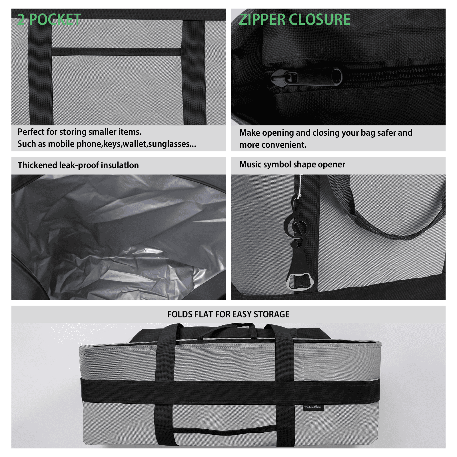 YIBONIKA Cooler Bag Soft Collapsible Insulated Tote with Thermal Insulation, Leak-Proof, Machine Washable, Holds 30 Cans Perfect for Groceries,Travel,Beach,Picnics,Food Delivery, Gray