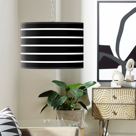 

Giclee Gallery Swag Style Bold Black Stripe Print Shade Plug-In Chandelier