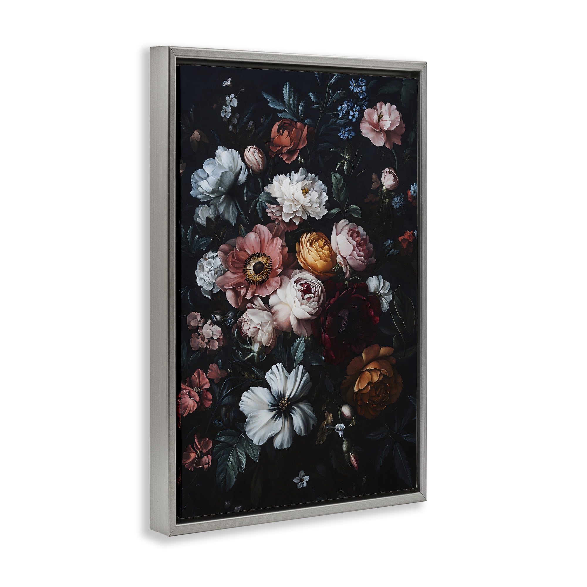 Stupell Industries Midnight Garden Velvet Florals Gray Framed Floater Canvas Wall Art, design by Creative Studio