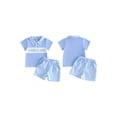 thumbnail image 2 of BemeyourBBs Toddler Baby Boy Mothers Day Outfits Cute Infant Boys Summer Clothes Short Sleeve Lapel Neck Letters Embroidery Tops and Plaid Shorts Set, 2 of 9