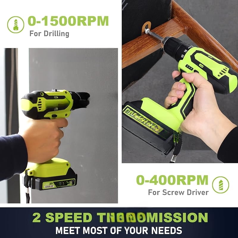 177-Piece 20V Cordless Lithium-ion Drill Driver and Home Tool Set, Household Repairing Kit with in Storage Case, Green