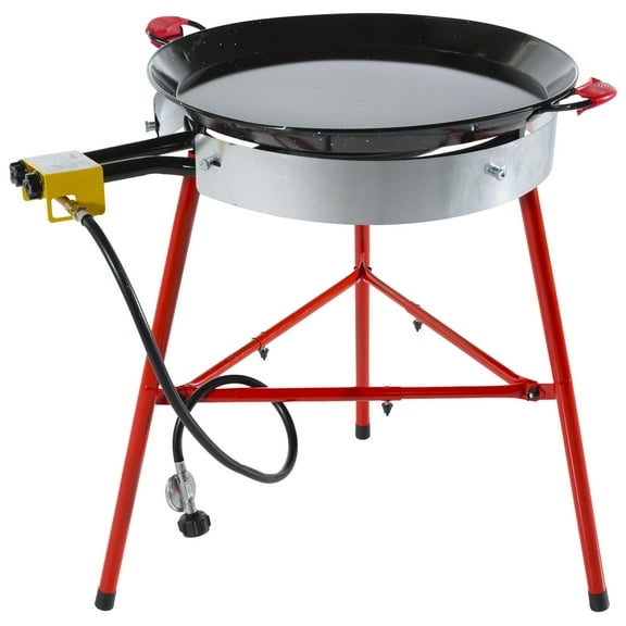Ringg Chef Series Pro Outdoor Propane Flat Top Cooking Kit, 24-in. Enameled Steel Pan, Dual Burner & Stand for Camping and Backyards