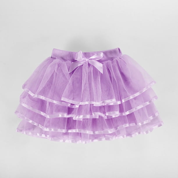 Falda de niña de color liso de malla con cintura elástica y lazo para deportes de ocio, falda de poliéster para niña