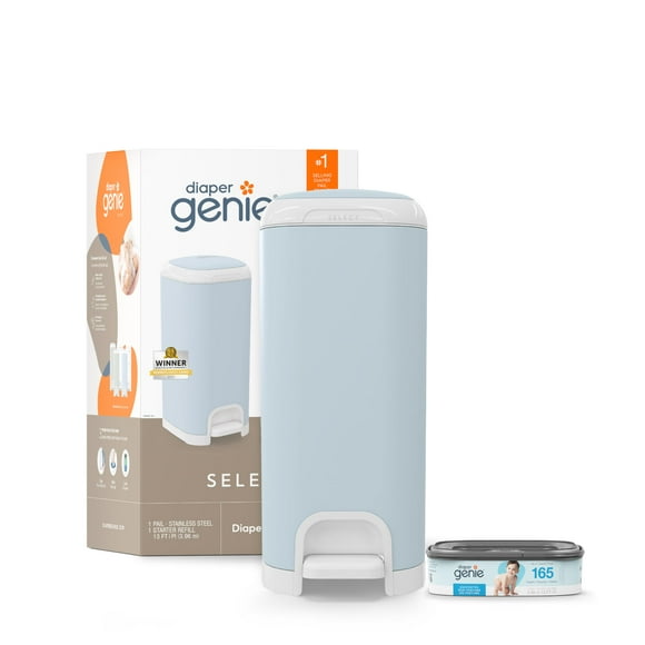 Cubeta para pañales Diaper Genie Select de acero inoxidable azul con recarga