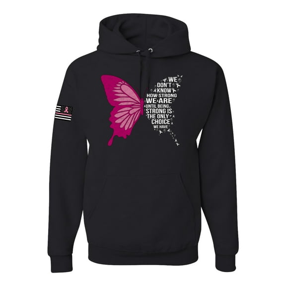 Wild Bobby Being Strong Is The Only Option We Have Butterfly US Flag Breast Cancer Awareness Unisex Hoodie Sweatshirt, Black, Small
