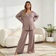 thumbnail image 6 of 2 Piece Women Maternity's Lounge Set Ribbed Knit Button Down Long Sleeve Tops Over The Belly Pants Fall Pregnancy Outfits, 6 of 7