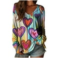 thumbnail image 2 of Xuyuer Cute Heart Graphics T-Shirt Women Valentines Shirt Colorful Dye Love Printed V-Neck Short Sleeves Retro Tee Top, 2 of 3