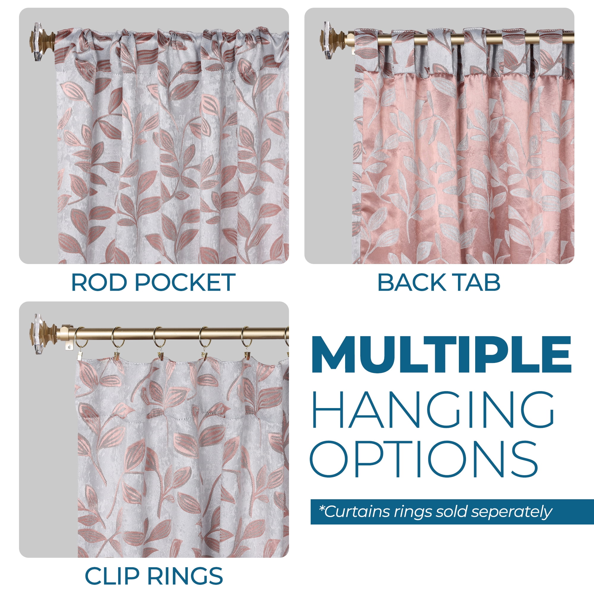 Superior Blackout Leaves Back Tab Curtains Set of 2, Light Filtering Curtain Panel Set, Champagne, 52"W x 108"L