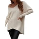 thumbnail image 3 of Sunloudy Suéter de otoño para mujer, suéter de punto de manga larga con cuello en V de color sólido con dobladillo irregular para damas, S / M / L / XL Sunloudy  moda, 3 of 8