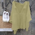 thumbnail image 3 of Womens Spring Summer Shirts Casual Solid Color Cotton Linen Lapel Single 3/4 Sleeve Shirts for Women, 3 of 3
