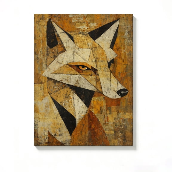 FLASHLUMI 8x12 Inch Geometric Abstract Fox Head Oil Painting Canvas Wall Art, Modern Wildlife Home Decor for Living Room Bedroom, No Frame