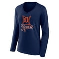 thumbnail image 2 of Women's Navy Detroit Tigers Fastball Long Sleeve V-Neck T-Shirt, 2 of 3